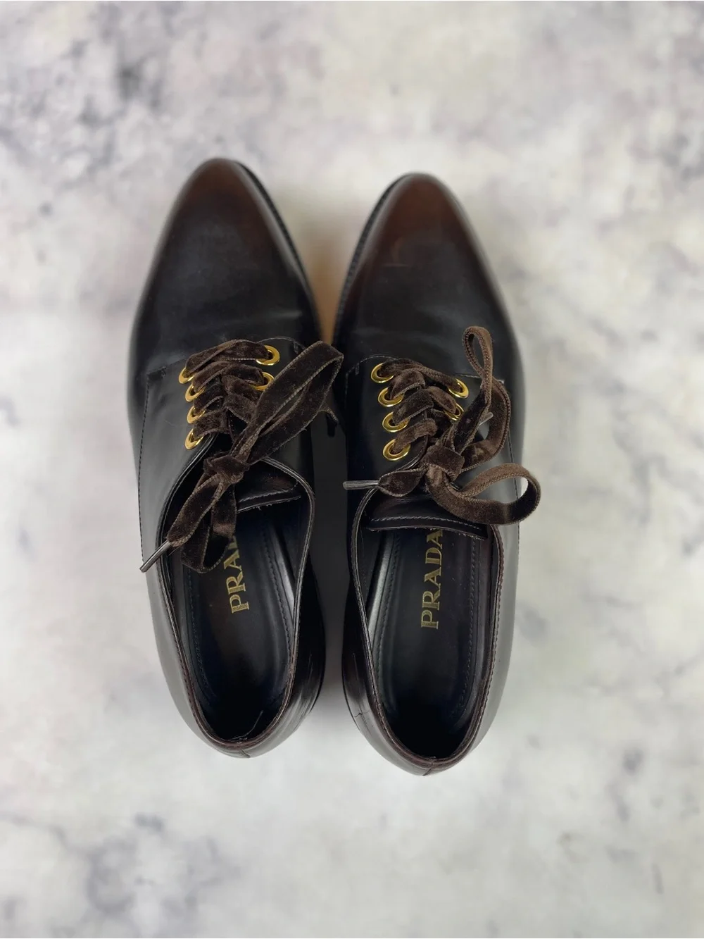 PRADA Vitello Old Platform Oxfords Brown Wavy Sole Flatform 1E851H Sz 39 / 9